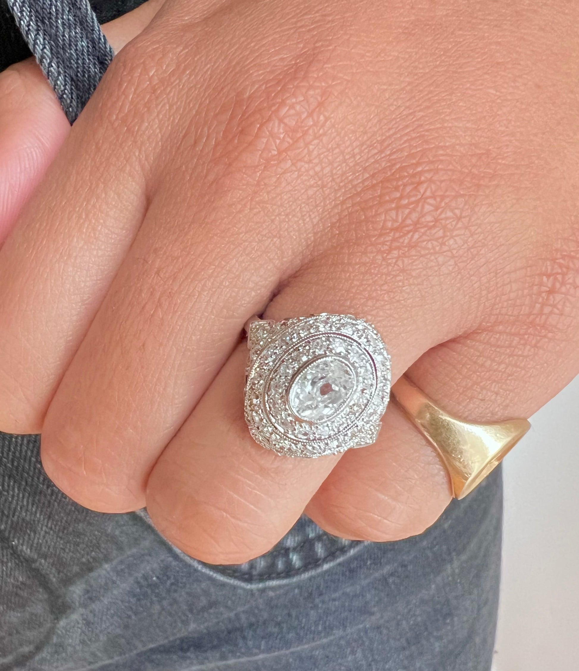 "Augustine" Bague Dôme art déco en platine et diamants