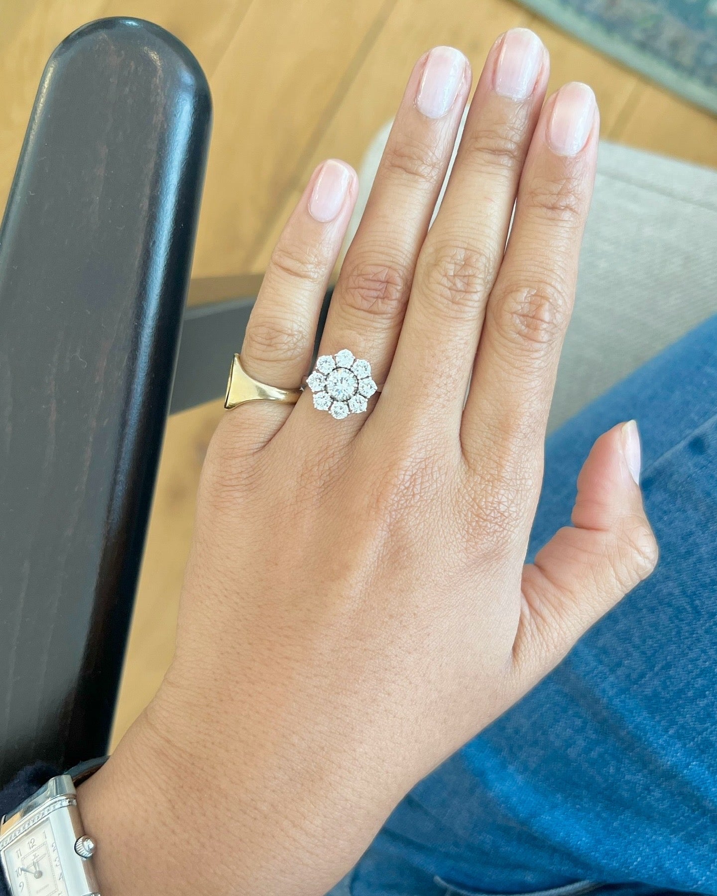 "Olympe" Bague Marguerite en or blanc, platine et diamants