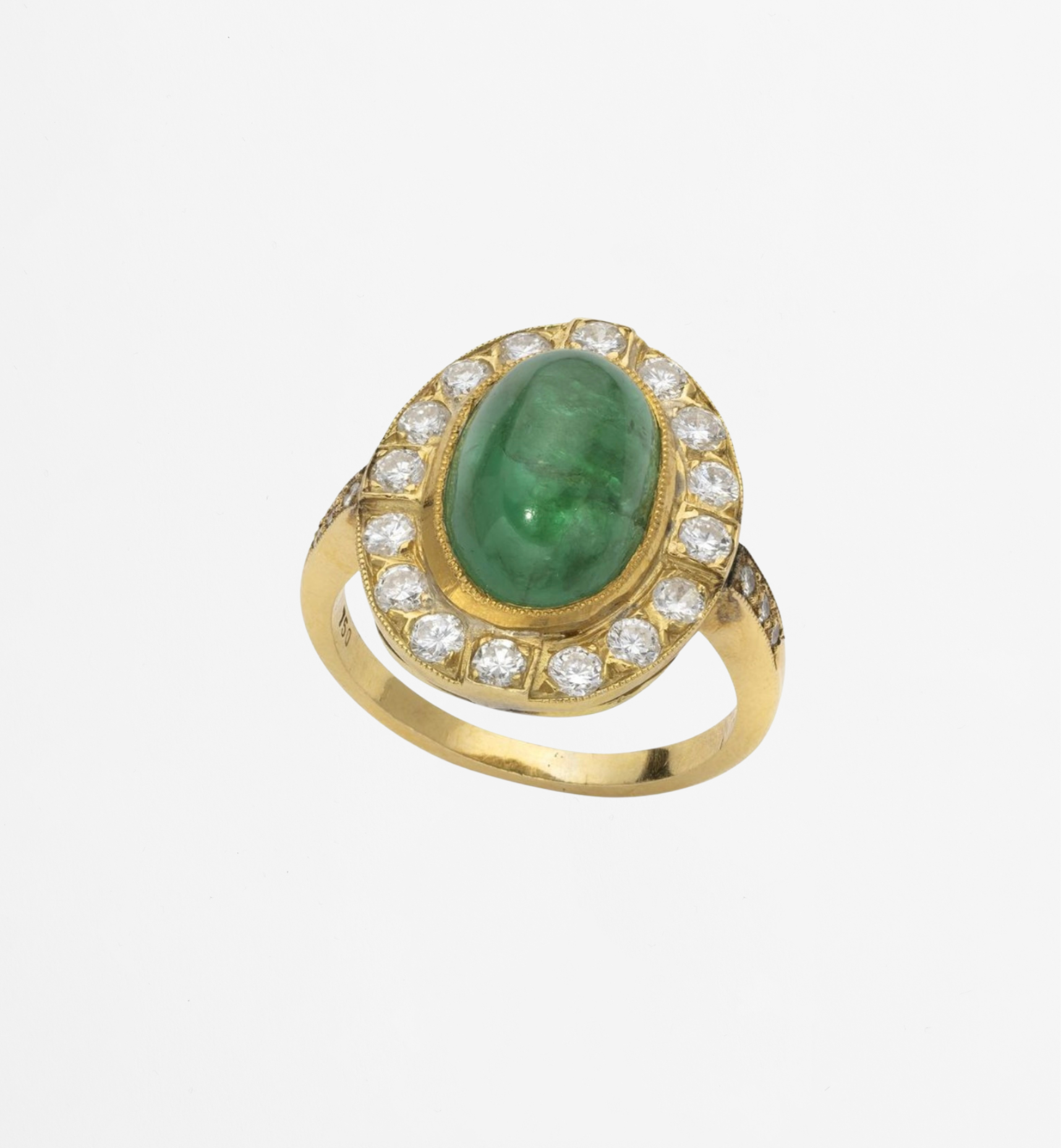 Bague en or jaune, émeraude et diamants