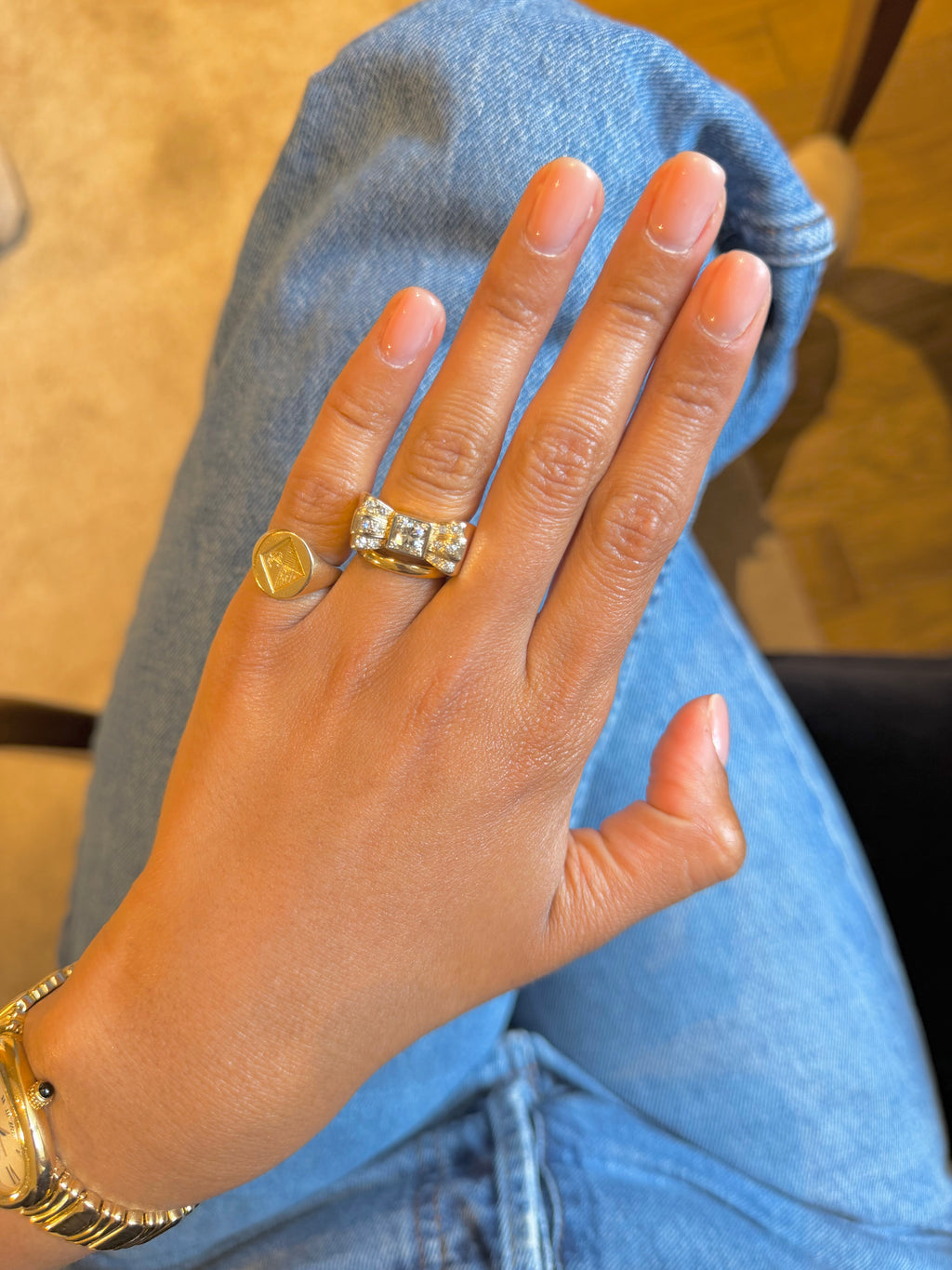 "Albertine" Bague Tank en or jaune, et diamants