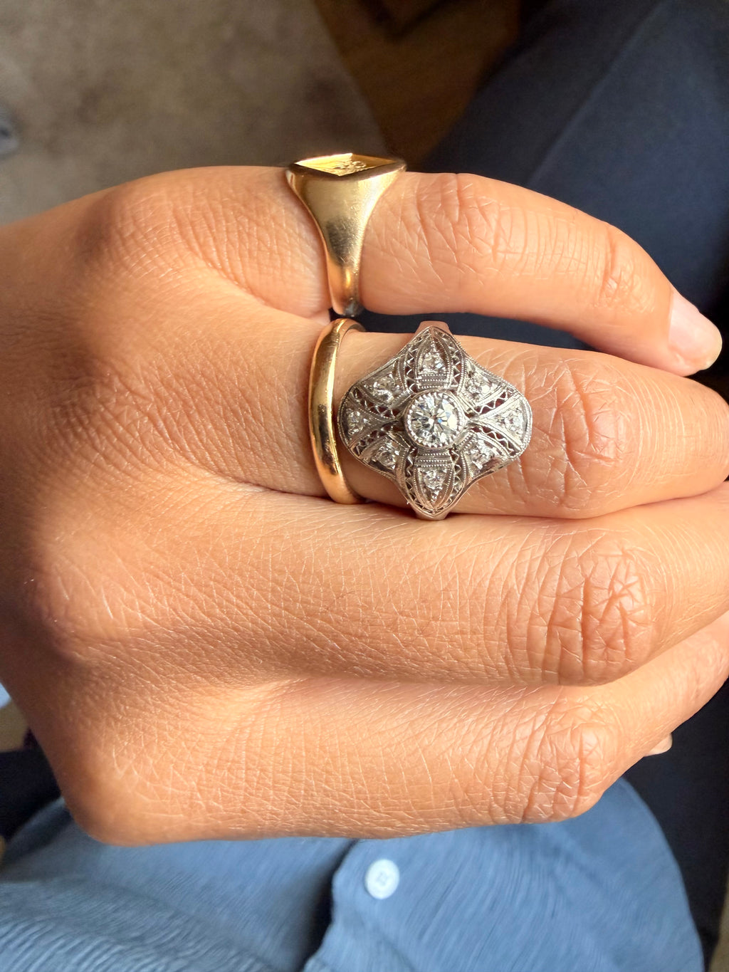 "Angelique" Bague art déco en platine et diamants