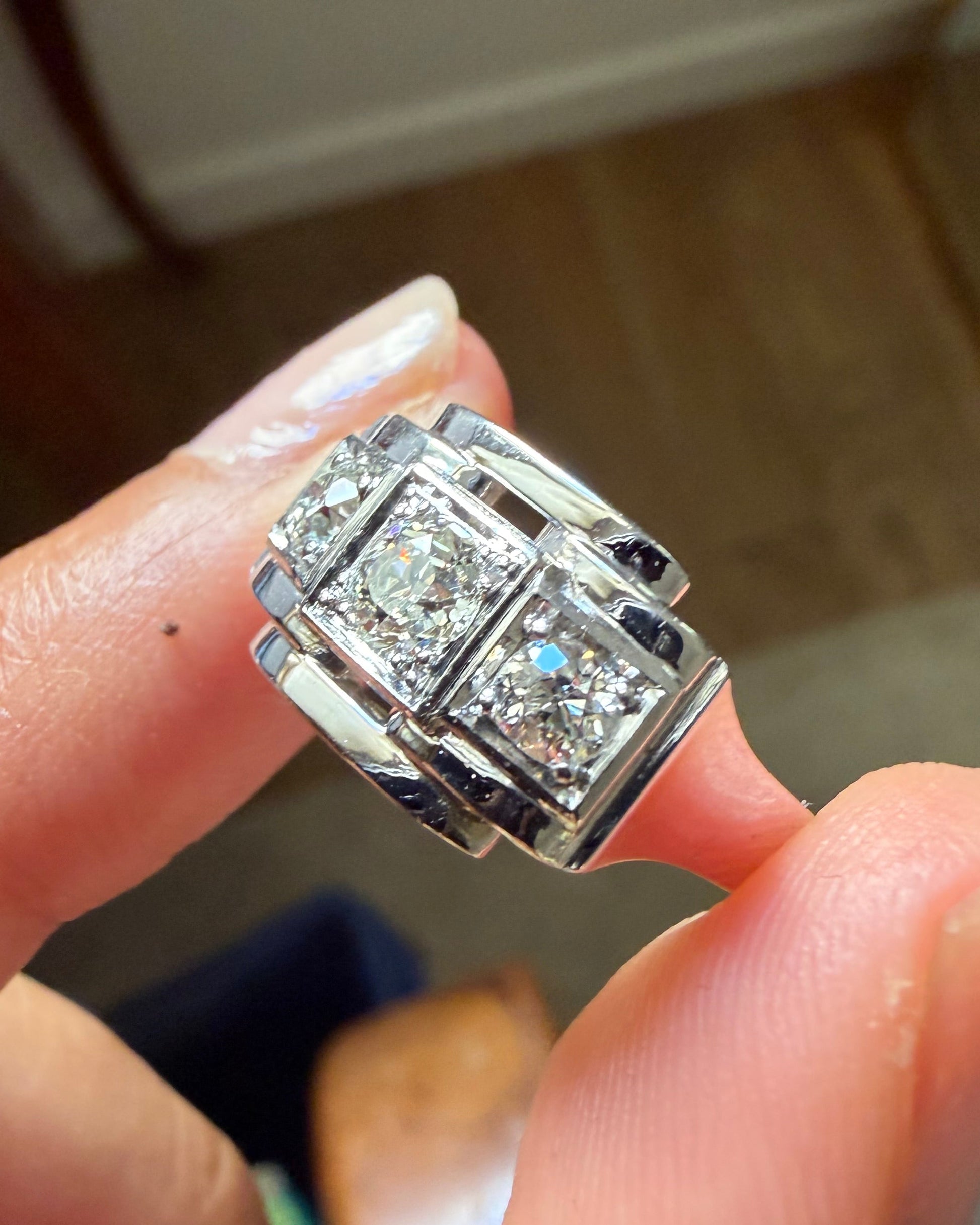 "Justine" Bague Tank en platine et diamants