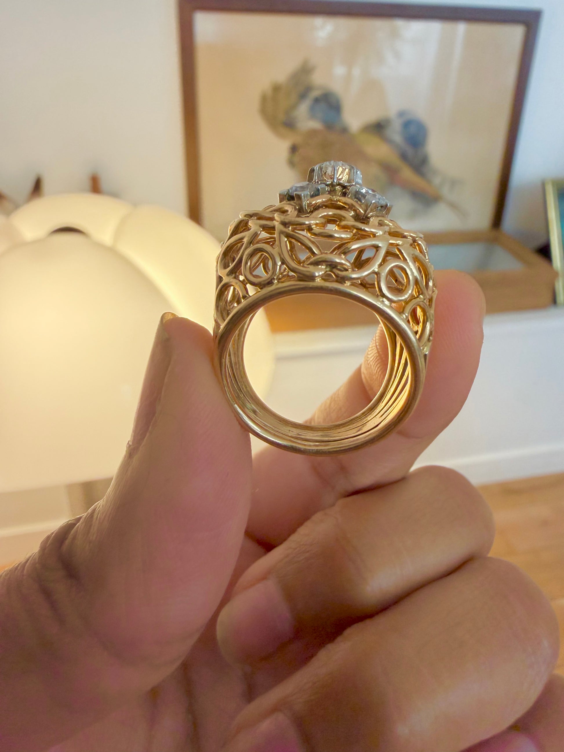 " Sultane" Bague Cocktail en or jaune, platine et diamants