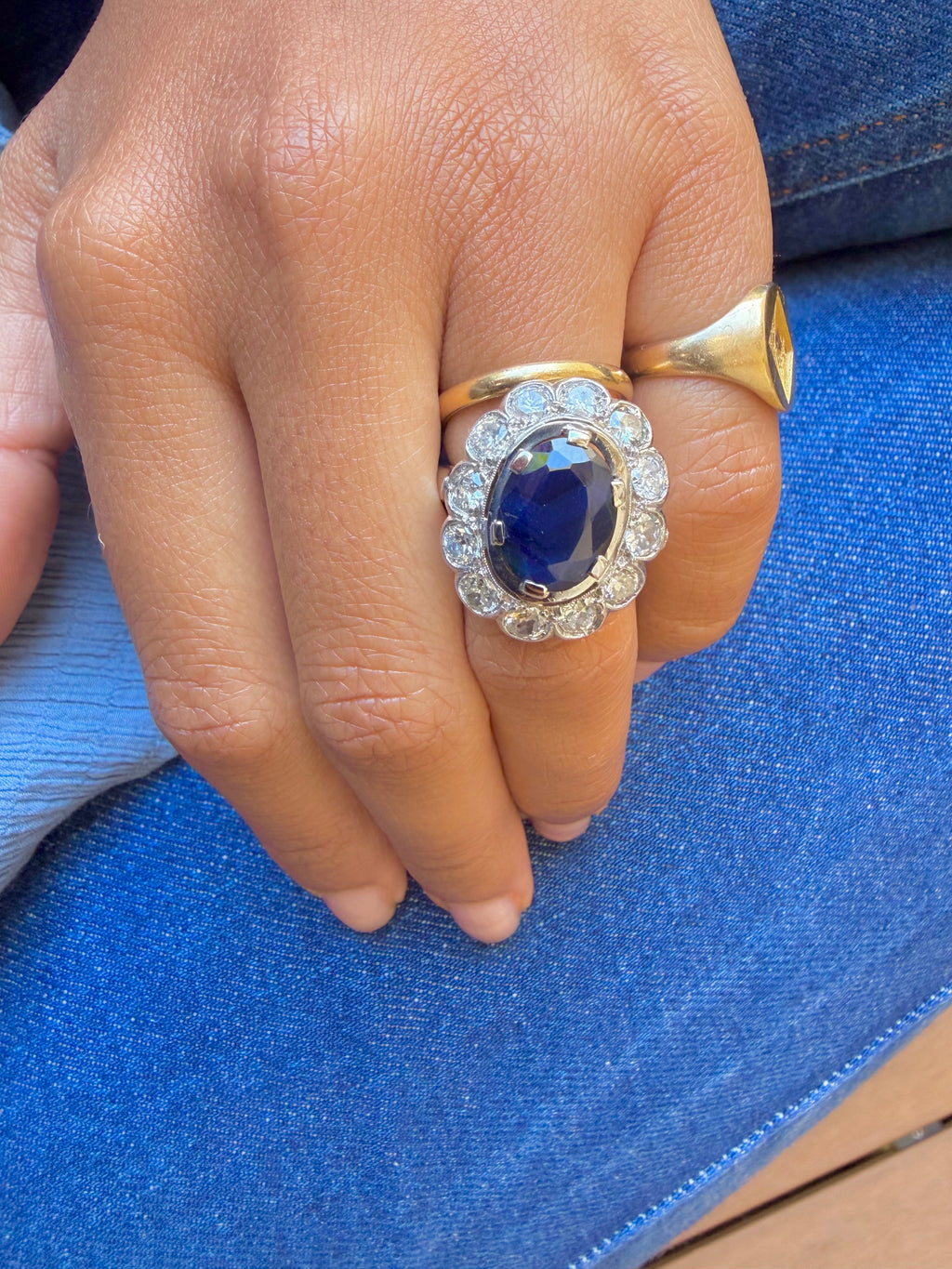 « Adèle » Bague Pompadour saphir et diamants