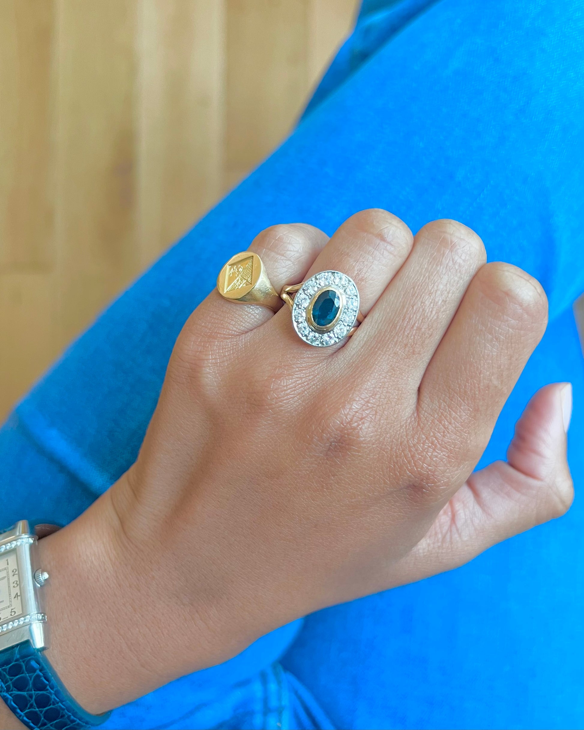 "Amanda" Bague Pompadour en or rose, saphir et diamants
