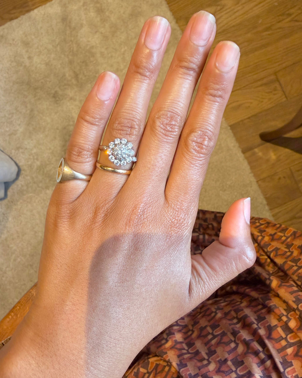 "Gabrielle" Bague Marguerite en or jaune, or blanc et diamants