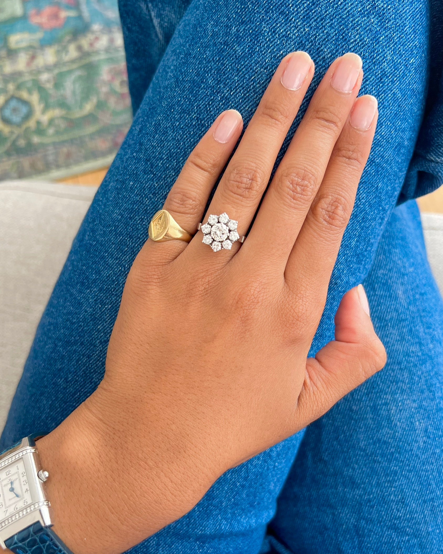 Bague Marguerite en platine et diamants