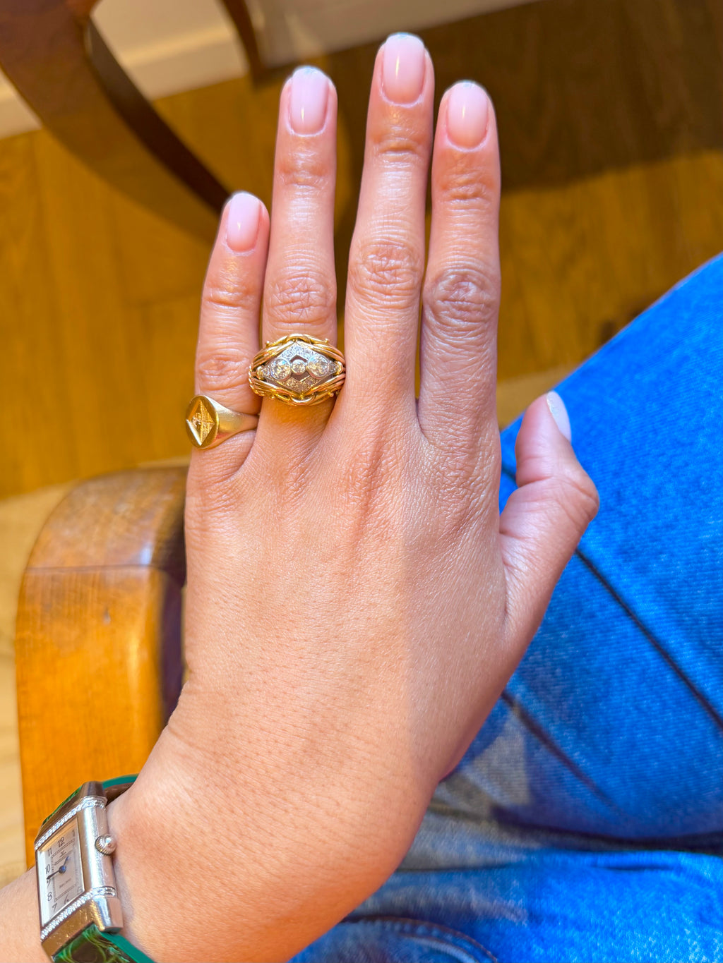 "Dalida" Bague Dôme en or jaune, platine et diamants