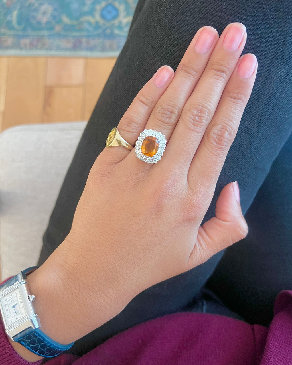 « Brune» Bague en or blanc, citrine et diamants