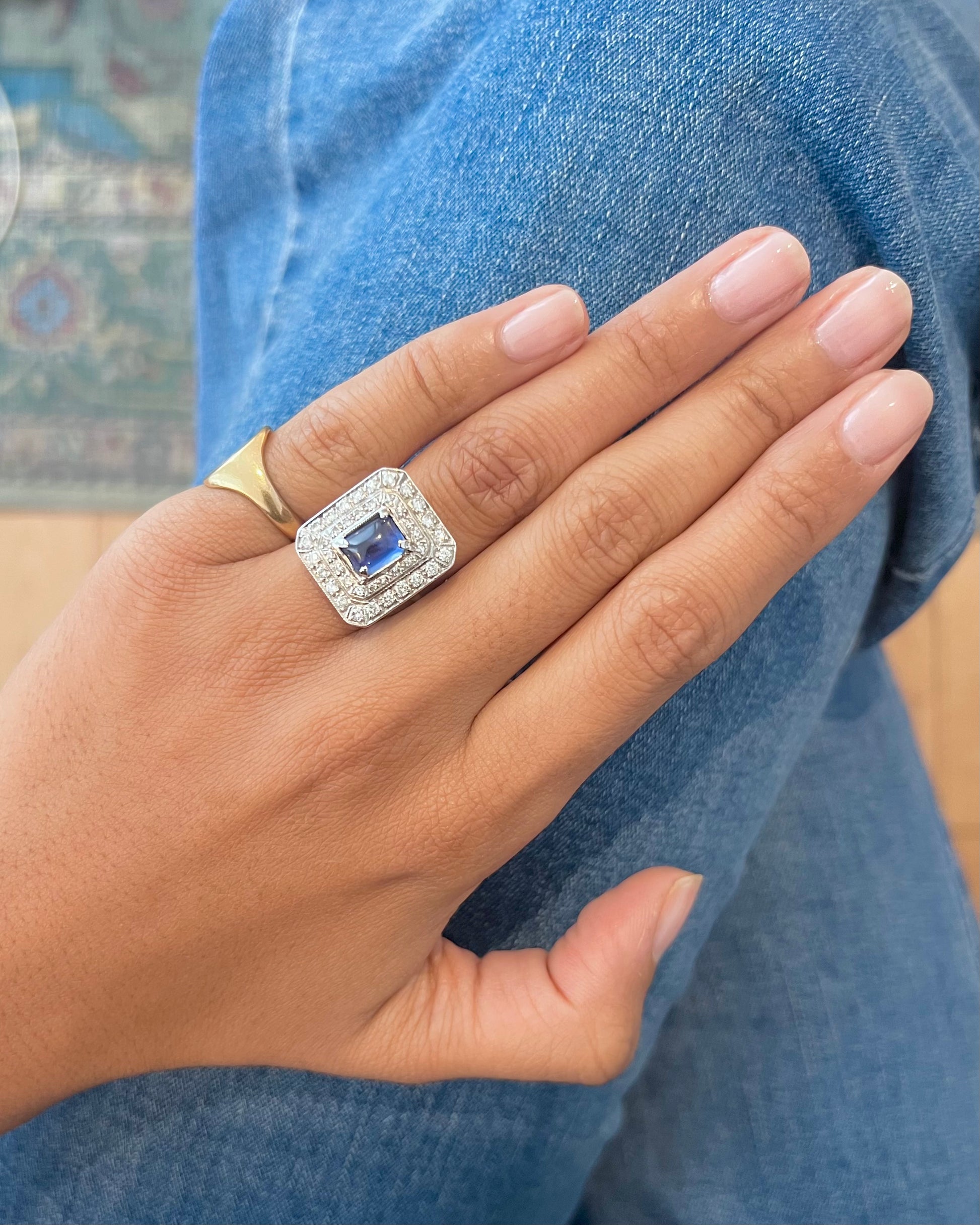 "Joséphine" Bague Art Déco en platine, saphir et diamants