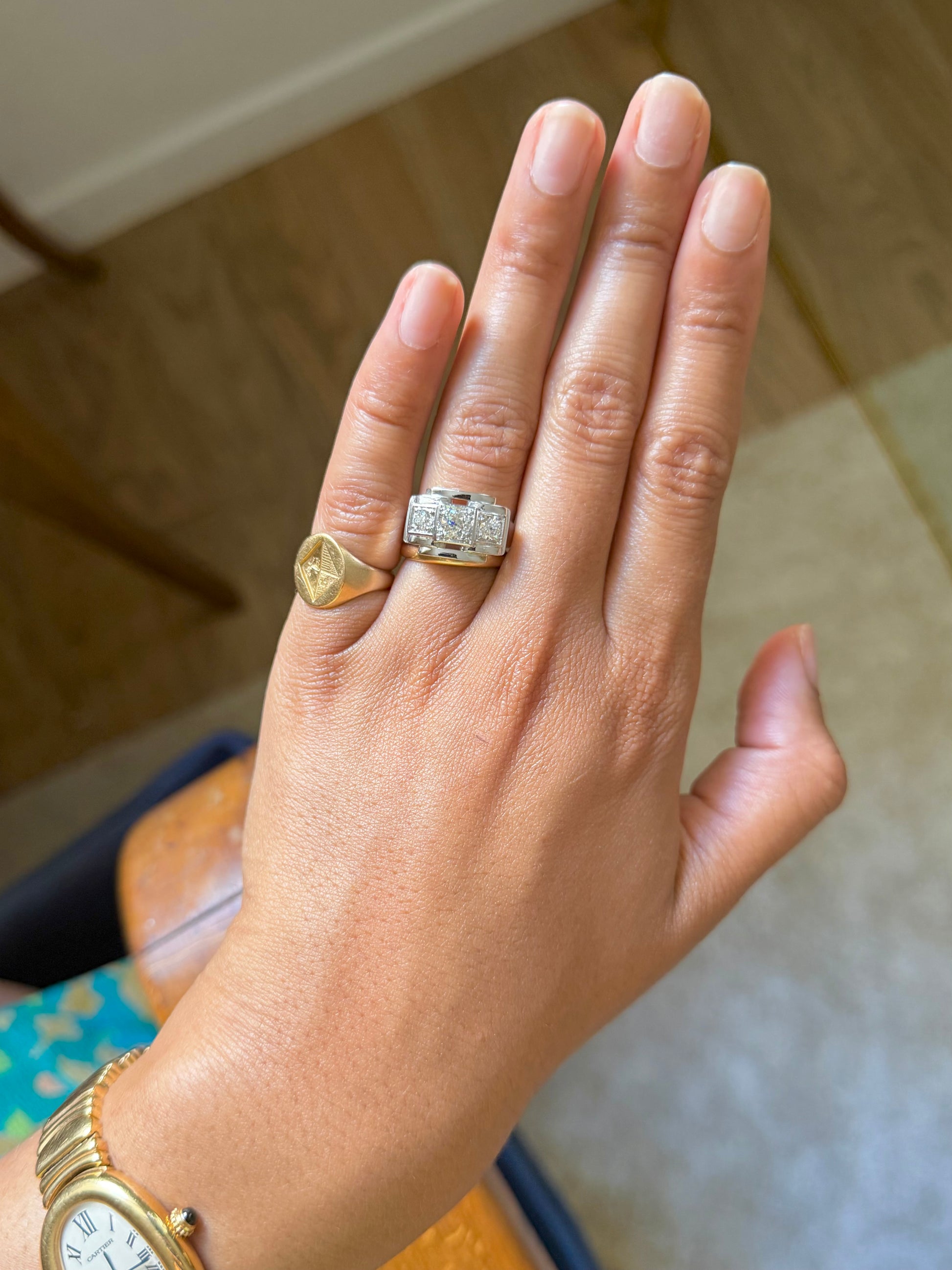 "Justine" Bague Tank en platine et diamants