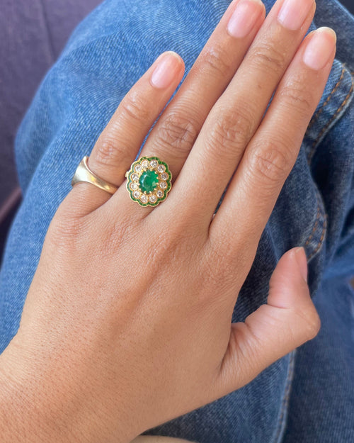 « Armelle» Bague Marguerite en or jaune, émeraude et diamants