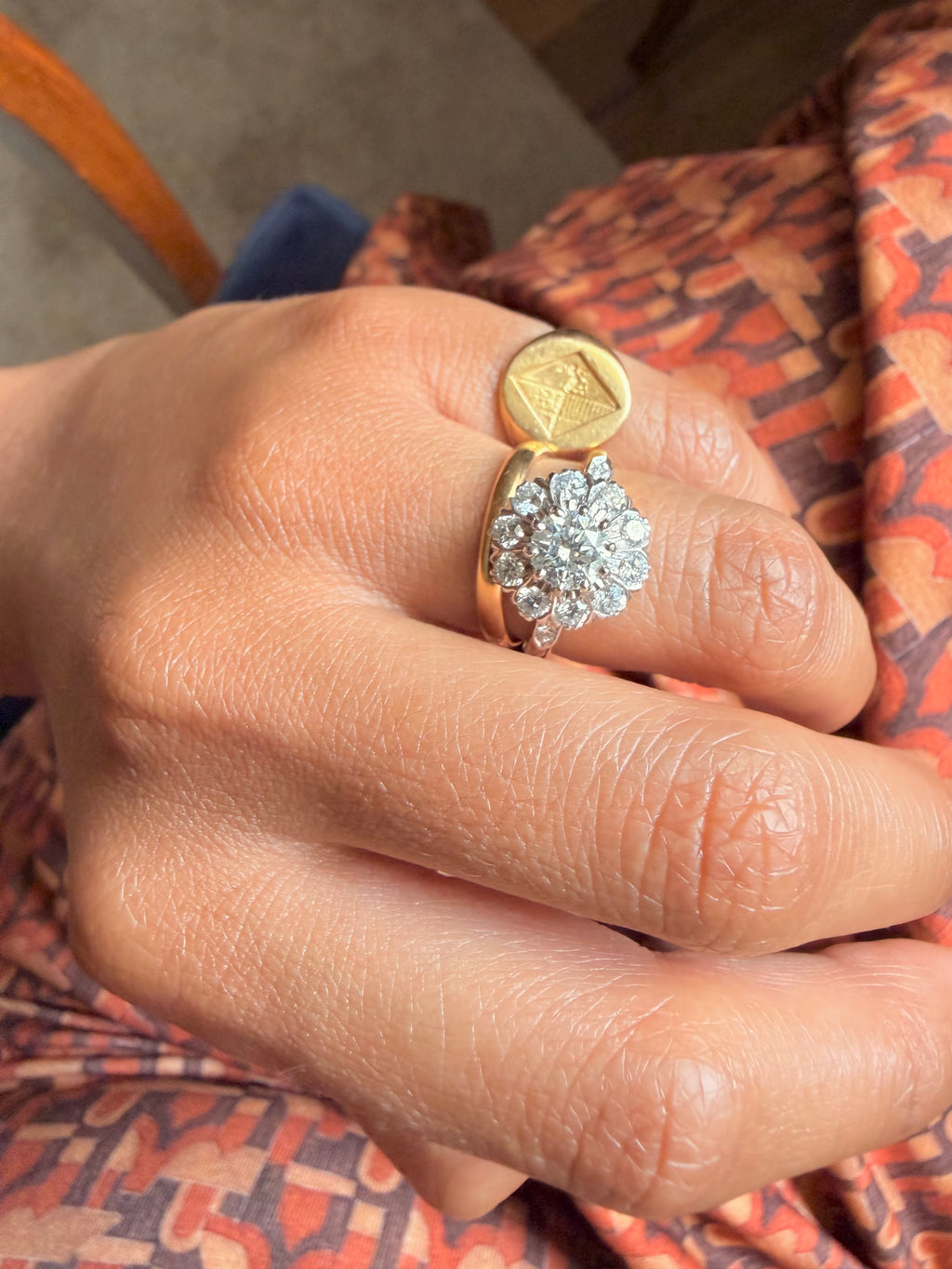 "Gabrielle" Bague Marguerite en or jaune, or blanc et diamants