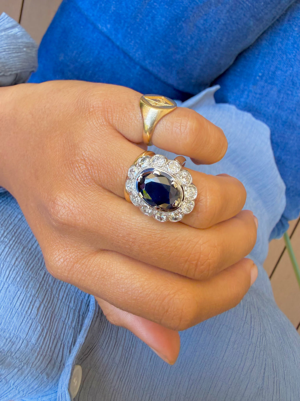 « Adèle » Bague Pompadour saphir et diamants