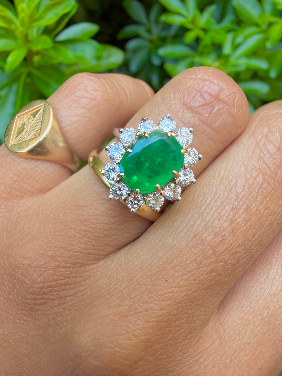 « Capucine » Bague Marguerite en or, émeraude et diamants