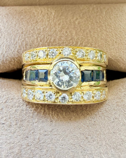"Isaure"  Bague Bandeau en or jaune, saphirs et diamants