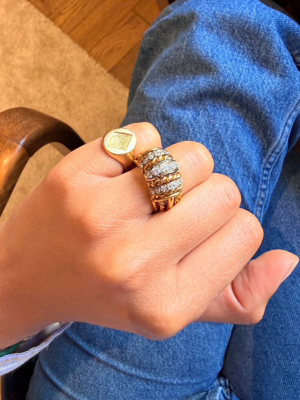"Zita" Bague Dôme en or jaune et diamants
