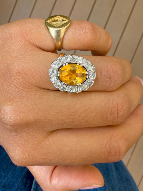 "Charlotte" Bague Pompadour en or jaune, platine citrine et diamants