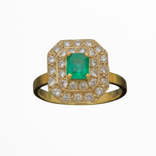 "Léonore" Bague en or jaune, émeraude et diamants