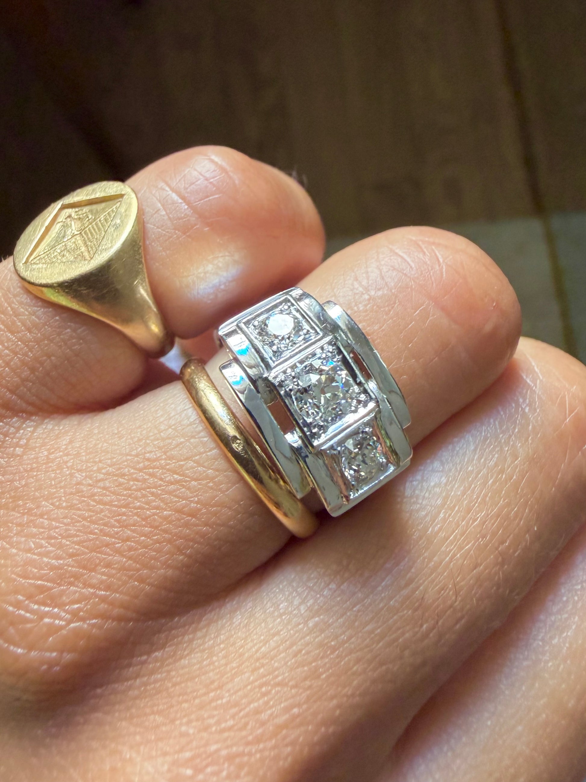 "Justine" Bague Tank en platine et diamants