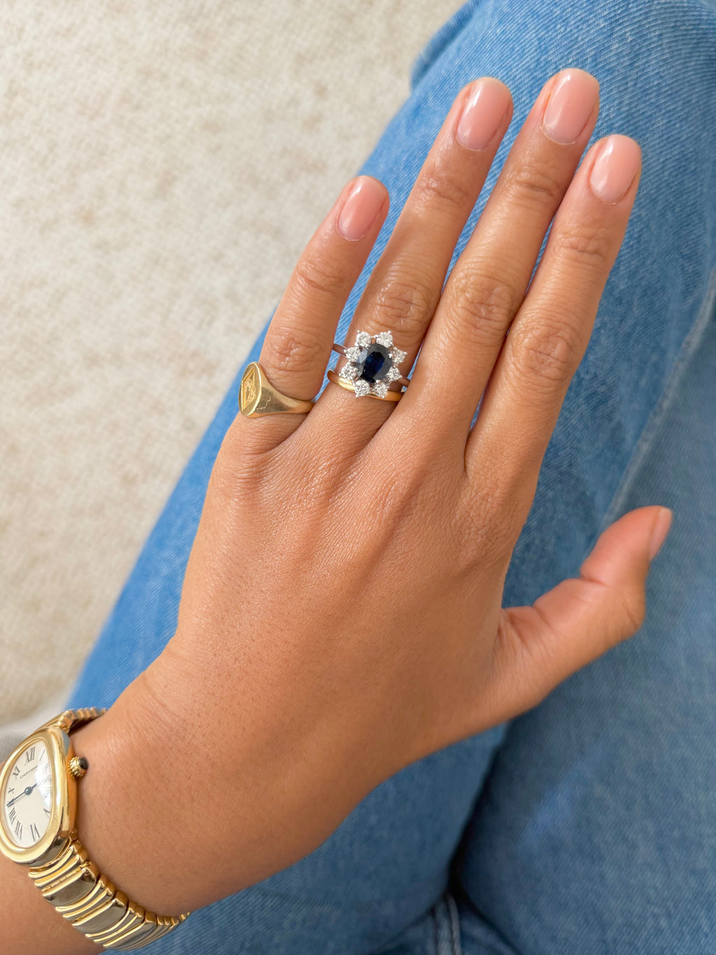 « Agathe » Bague Marguerite en or blanc saphir et diamants