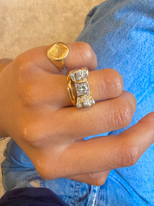 "Albertine" Bague Tank en or jaune, et diamants