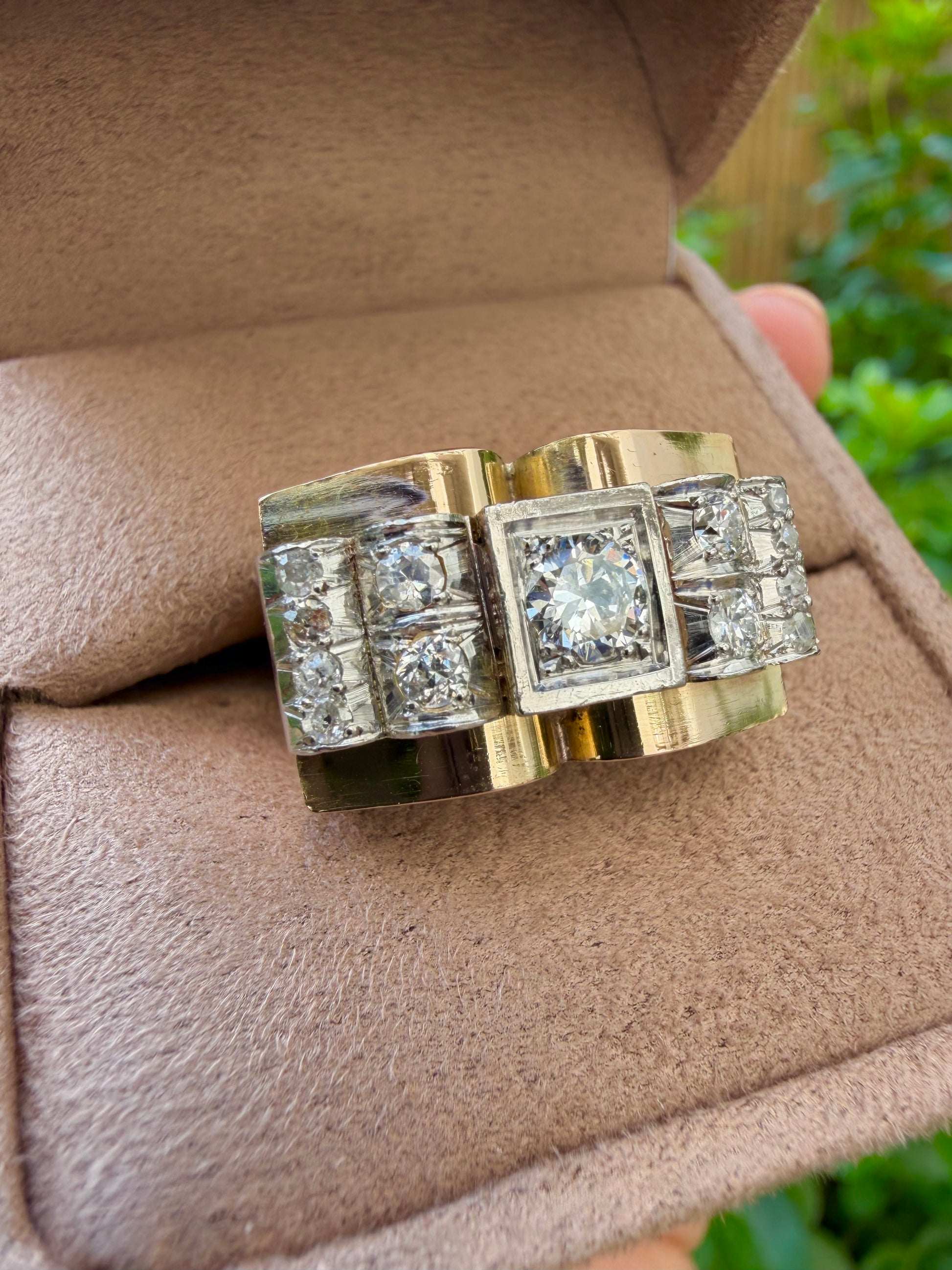 "Maxime" Bague Tank en or jaune, platine et diamants