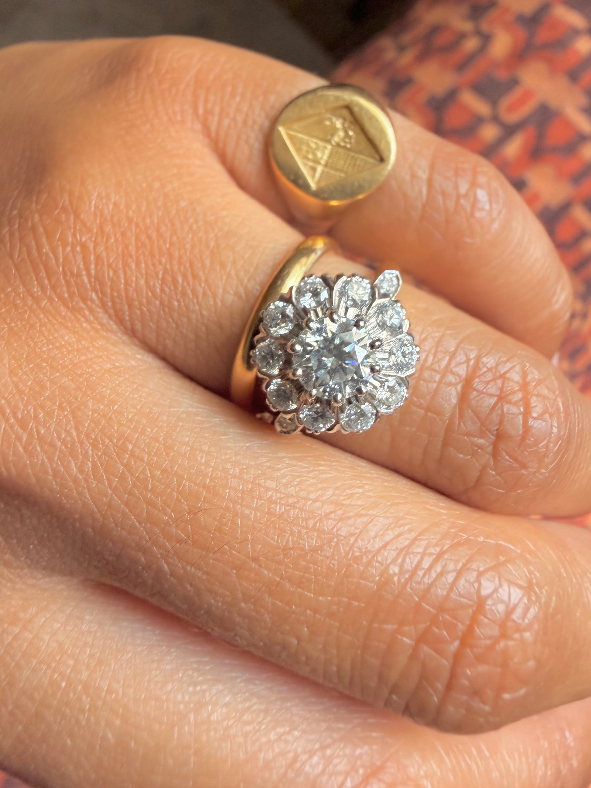 "Gabrielle" Bague Marguerite en or jaune, or blanc et diamants