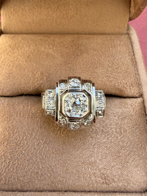 « Margaux » Bague art déco en platine et diamants 1.75 carats