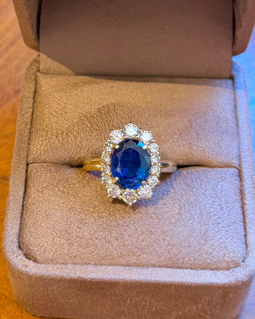 "Anna" Bague Marguerite en or jaune, saphir et diamants