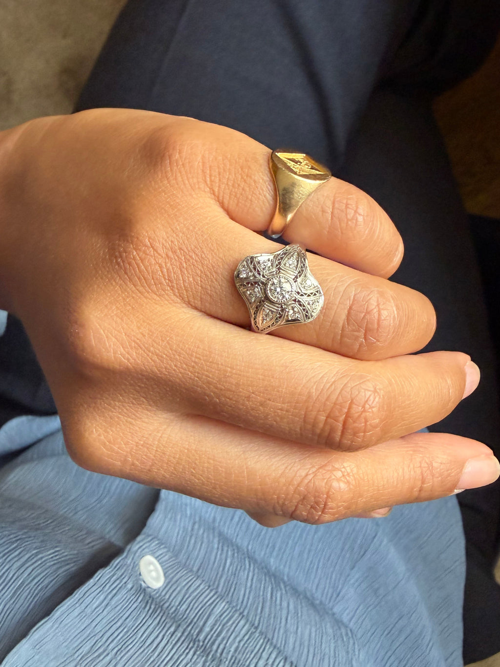 "Angelique" Bague art déco en platine et diamants