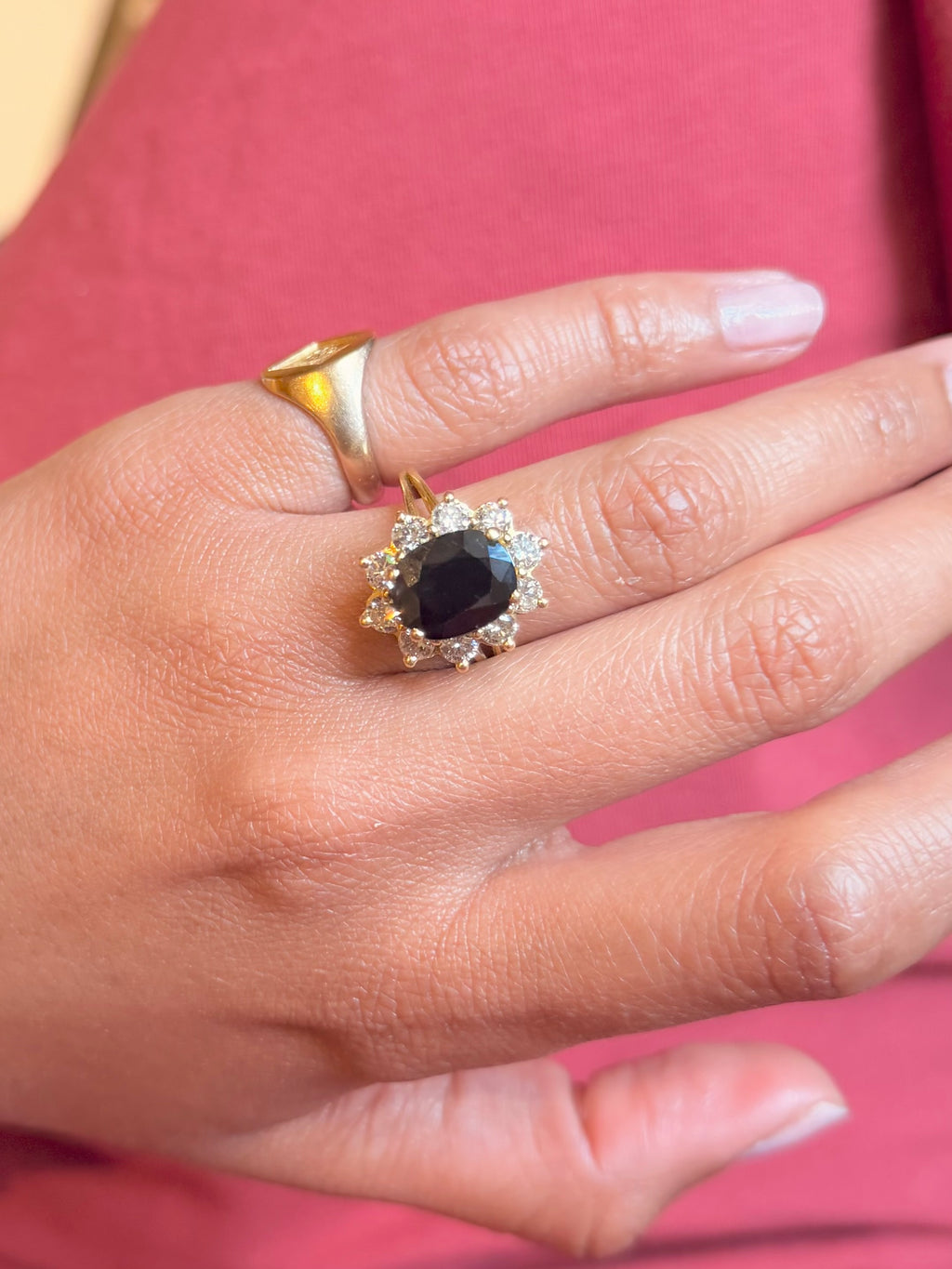 "Cécile" Bague Marguerite en or jaune, saphir et diamants