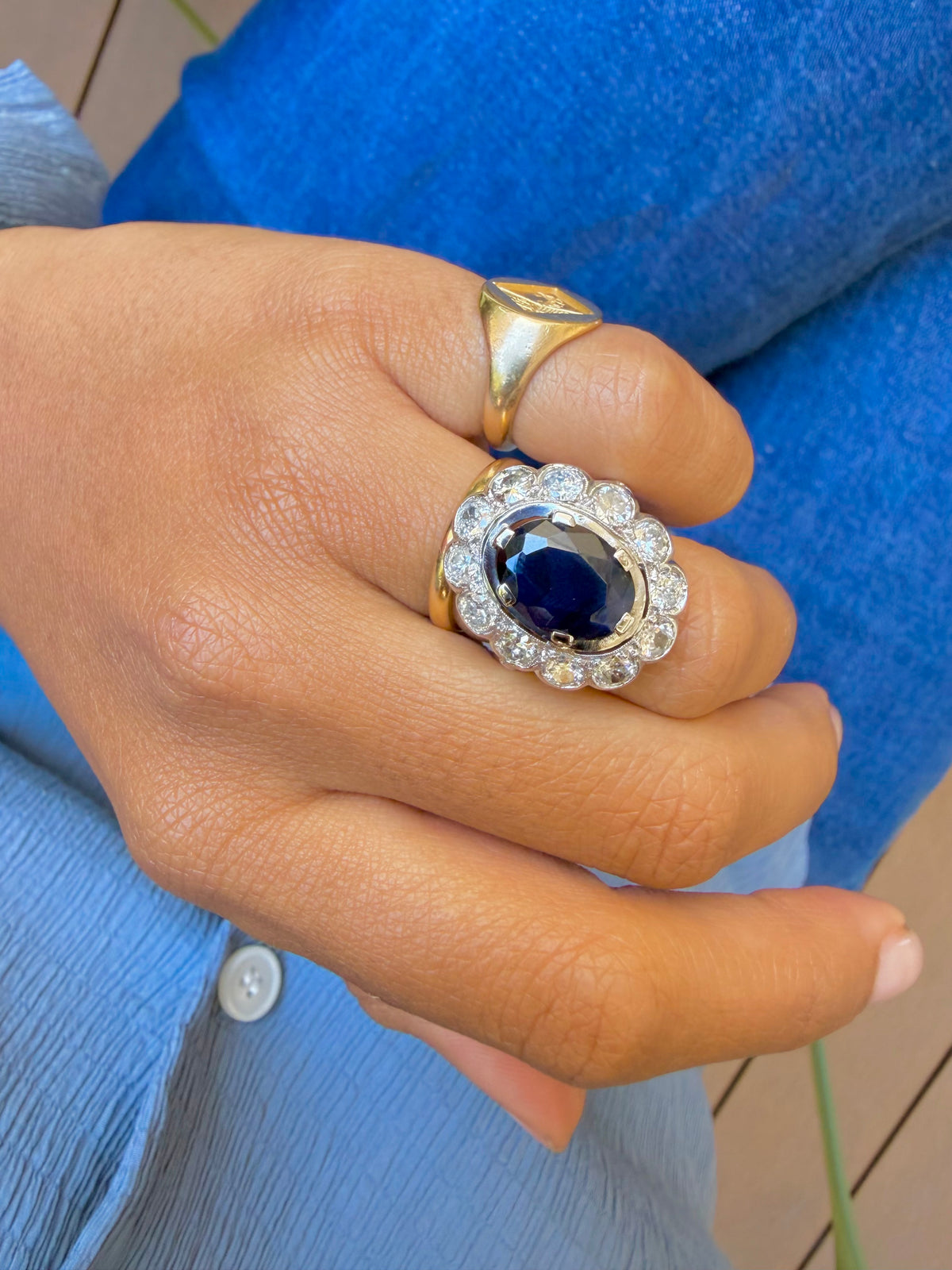 « Adèle » Bague Pompadour saphir et diamants
