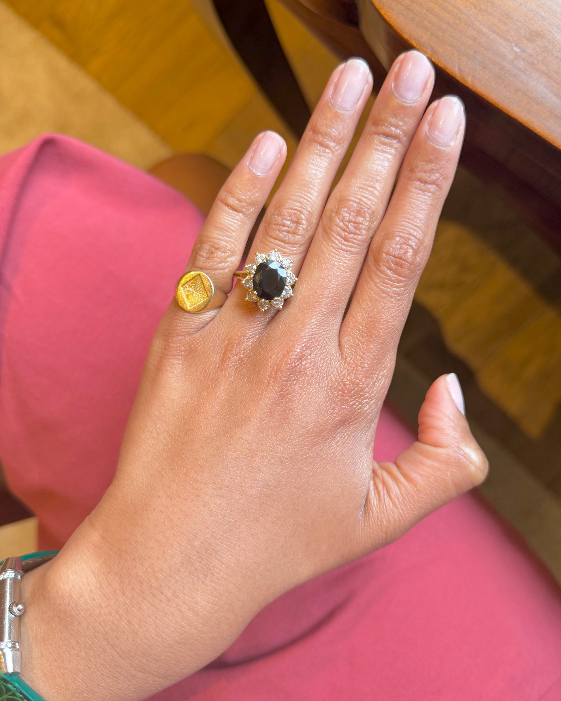 "Cécile" Bague Marguerite en or jaune, saphir et diamants