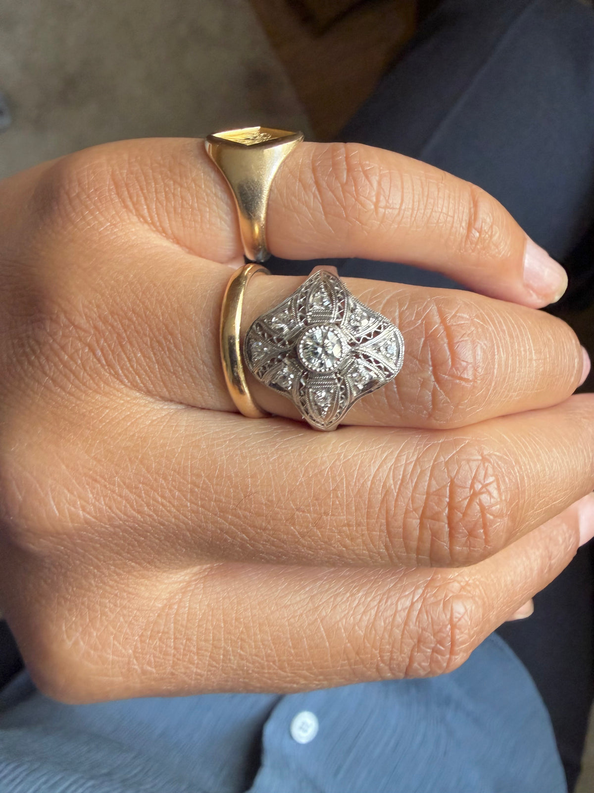 "Angelique" Bague art déco en platine et diamants