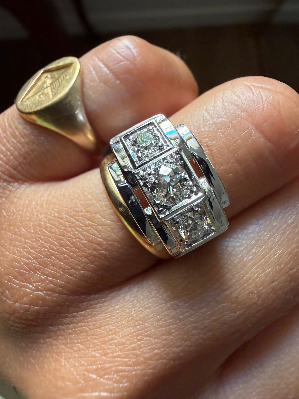 "Justine" Bague Tank en platine et diamants