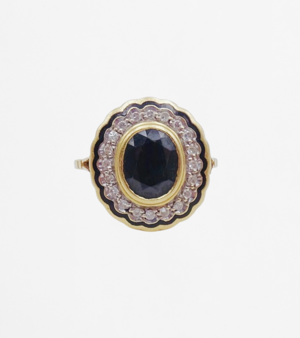 Bague Marguerite en or jaune, saphir et diamants