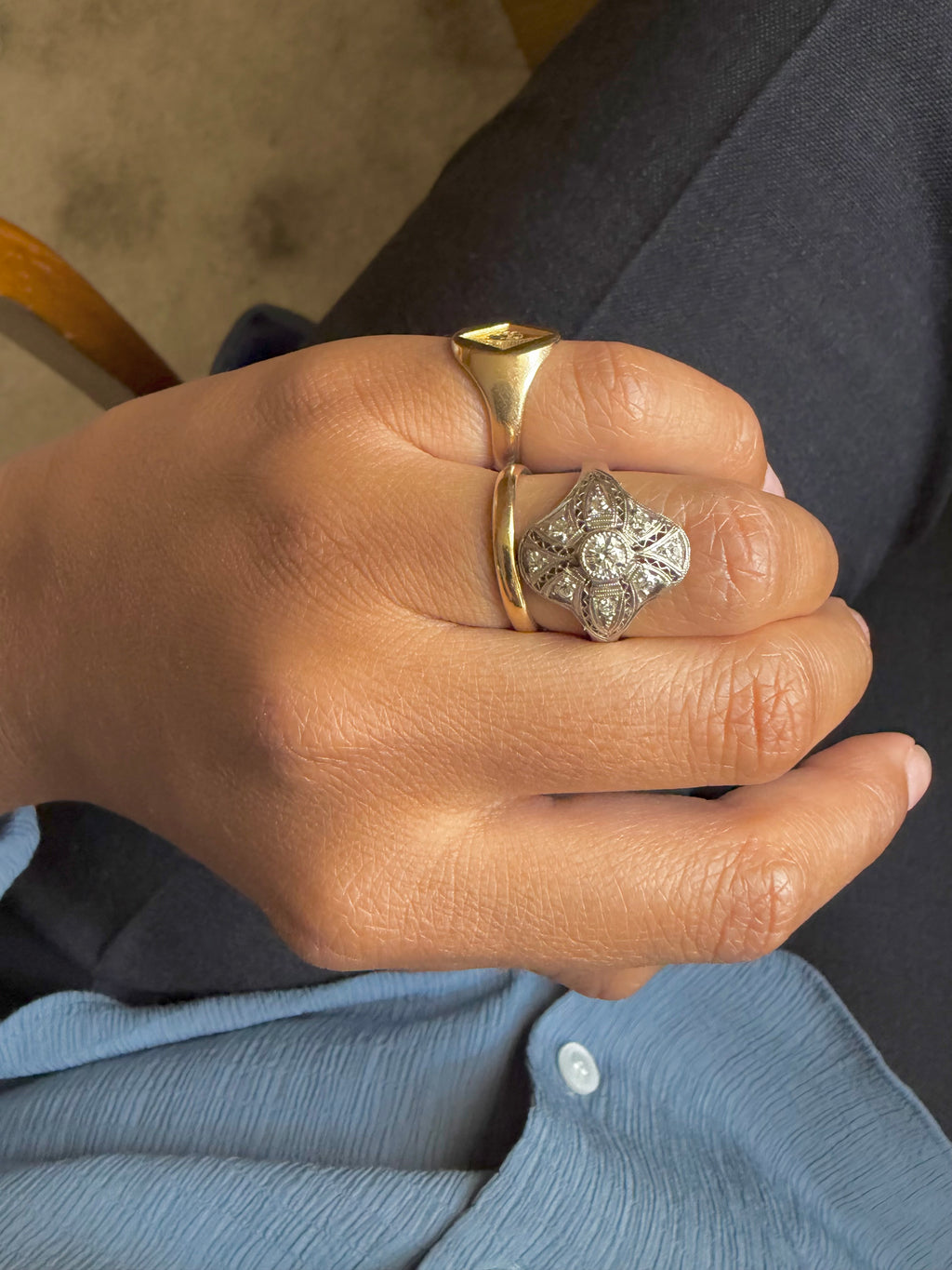 "Angelique" Bague art déco en platine et diamants