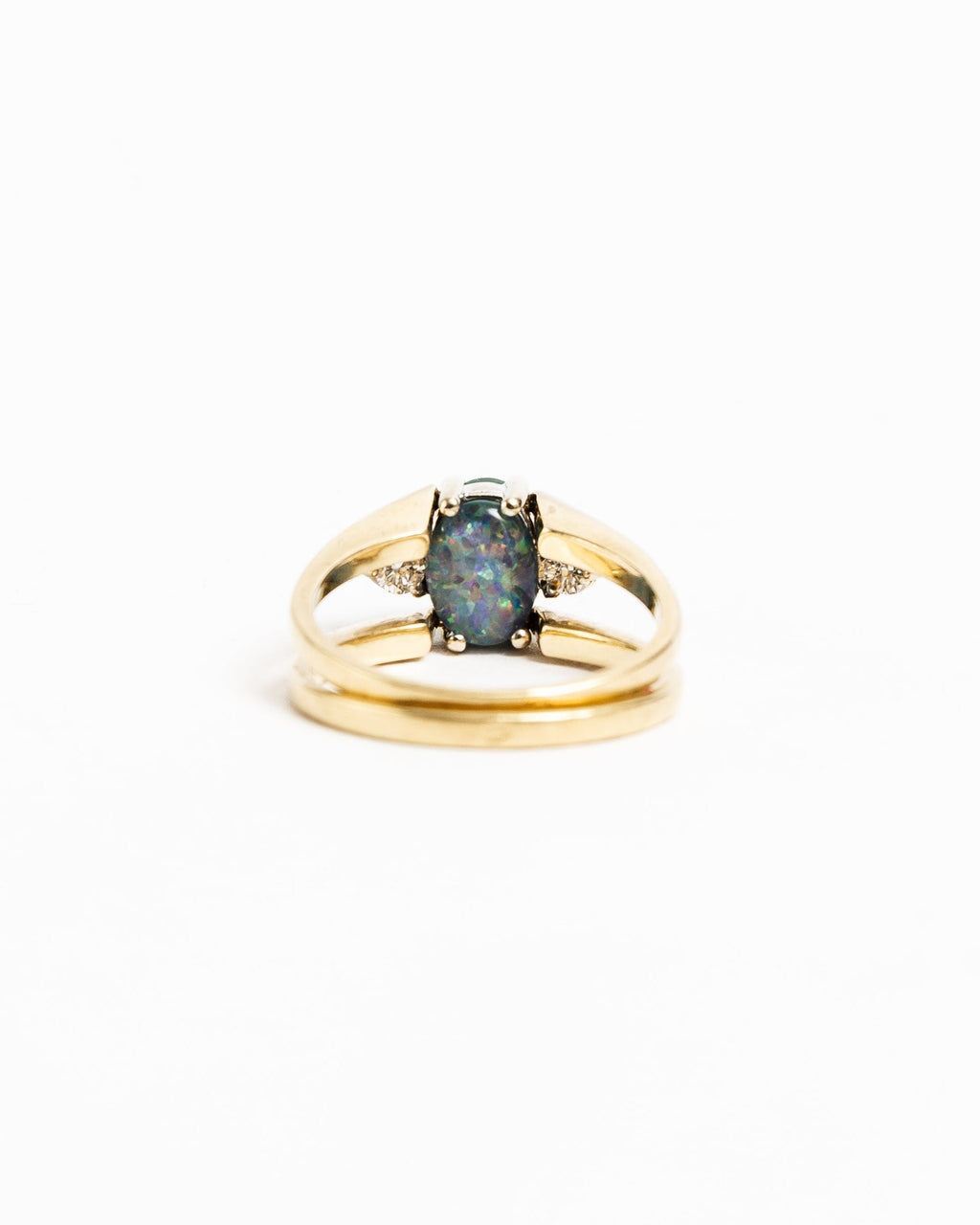 "Elvire" Bague Jonc à transformation en or jaune, émeraude, opale et diamants