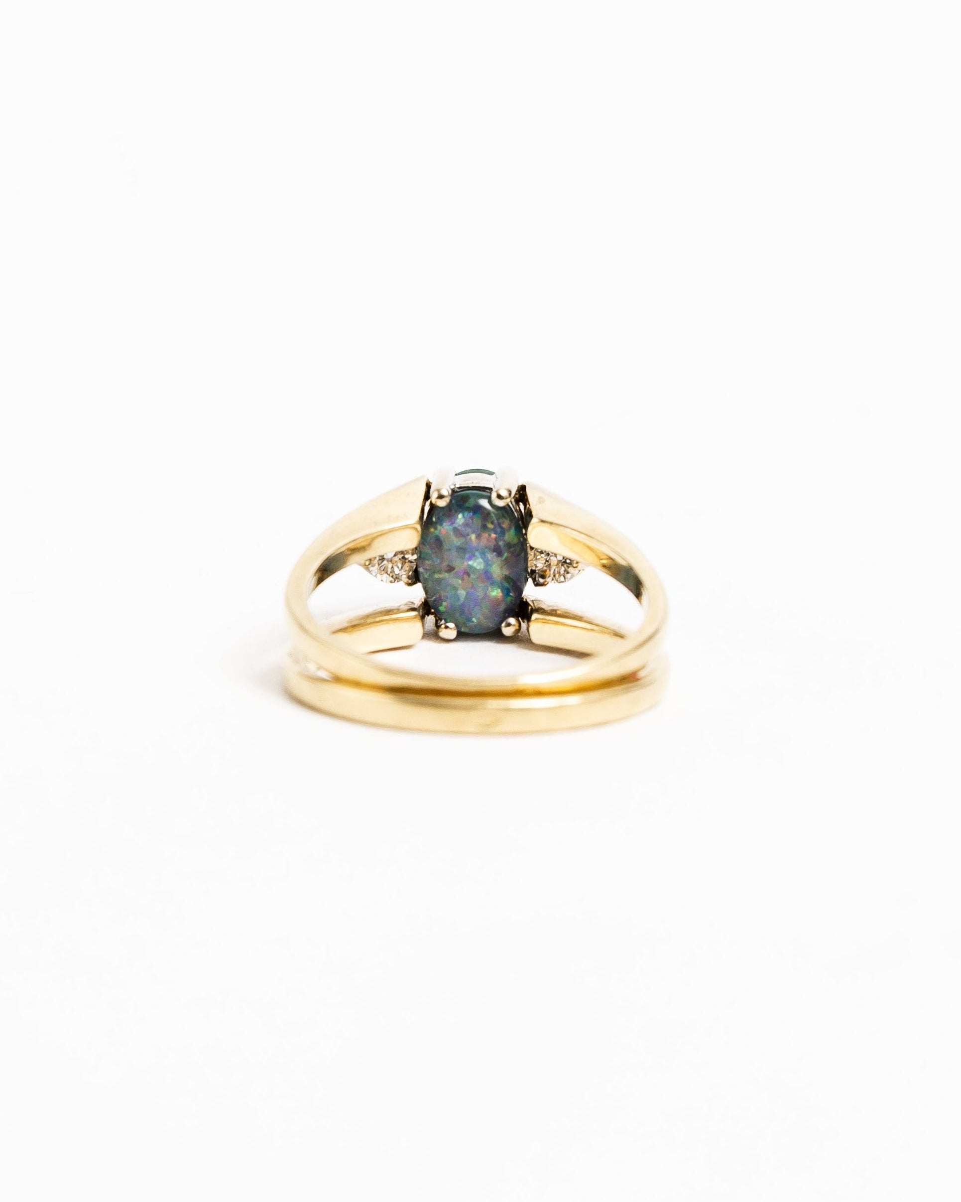 "Elvire" Bague Jonc à transformation en or jaune, émeraude, opale et diamants