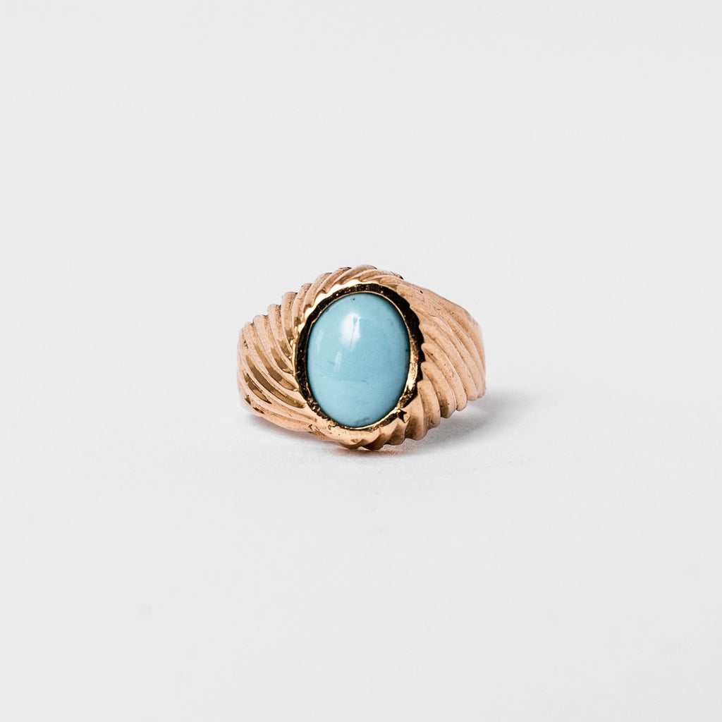 Bague Chevalière en or jaune et turquoise