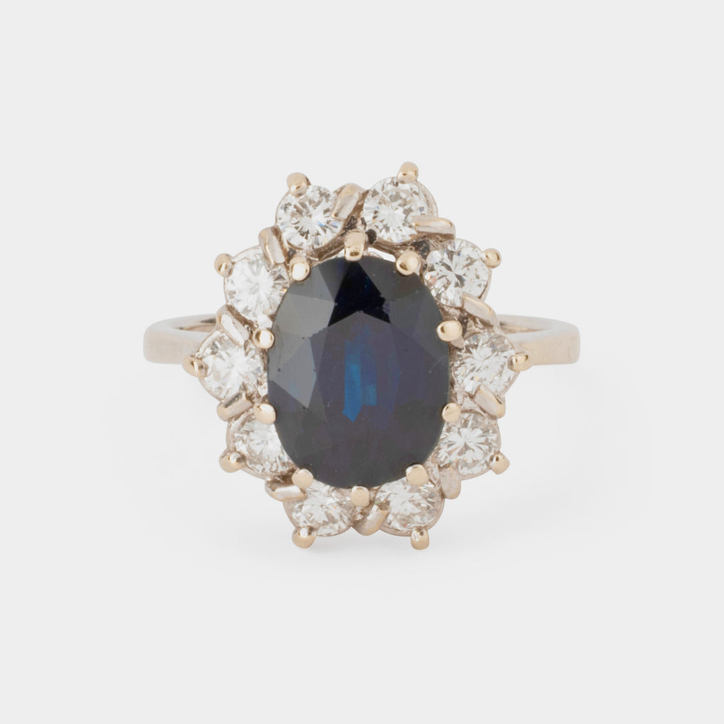 Bague Pompadour en or blanc, saphir et diamants