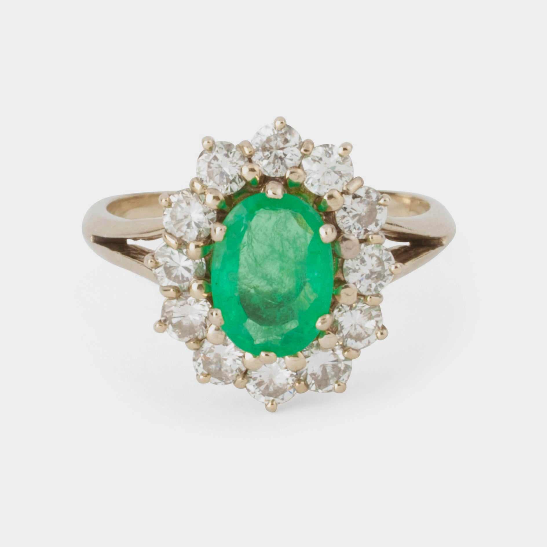 Bague Marguerite en or blanc, émeraude et diamants
