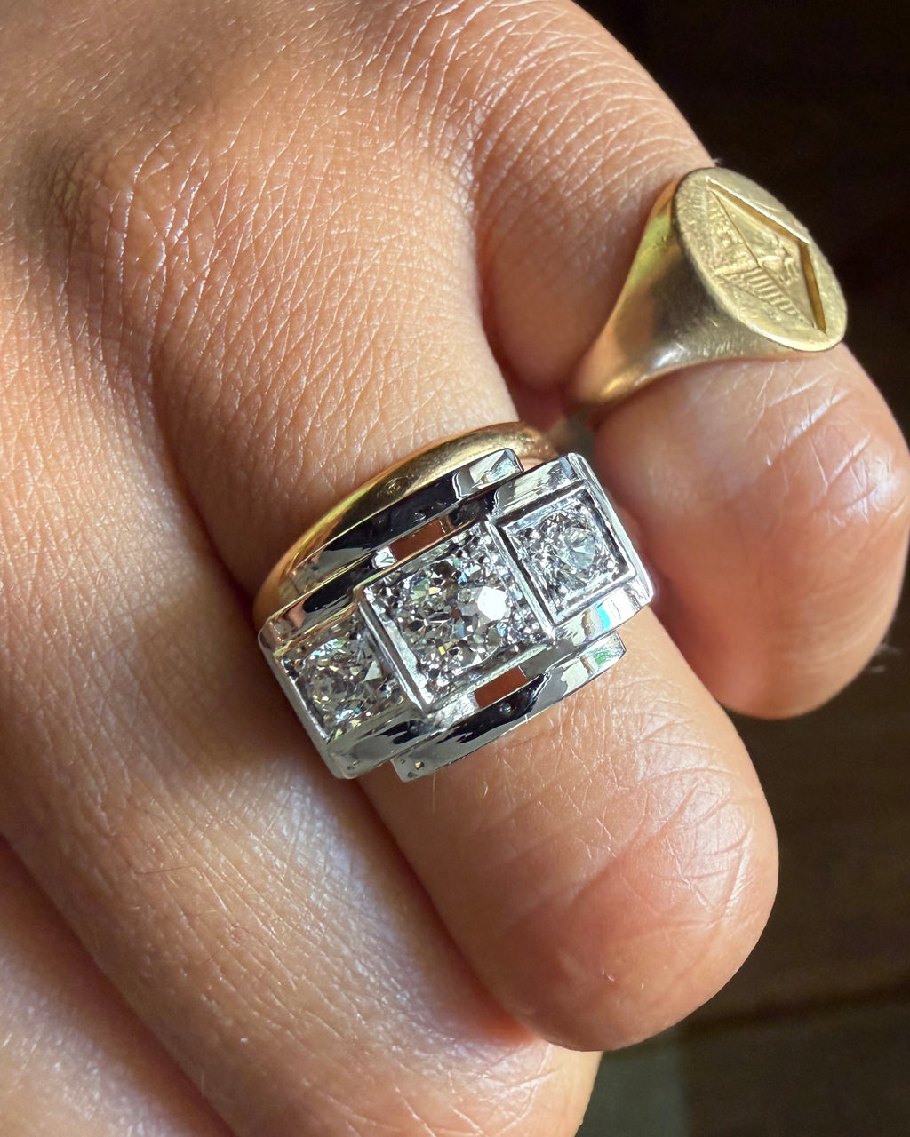 "Justine" Bague Tank en platine et diamants