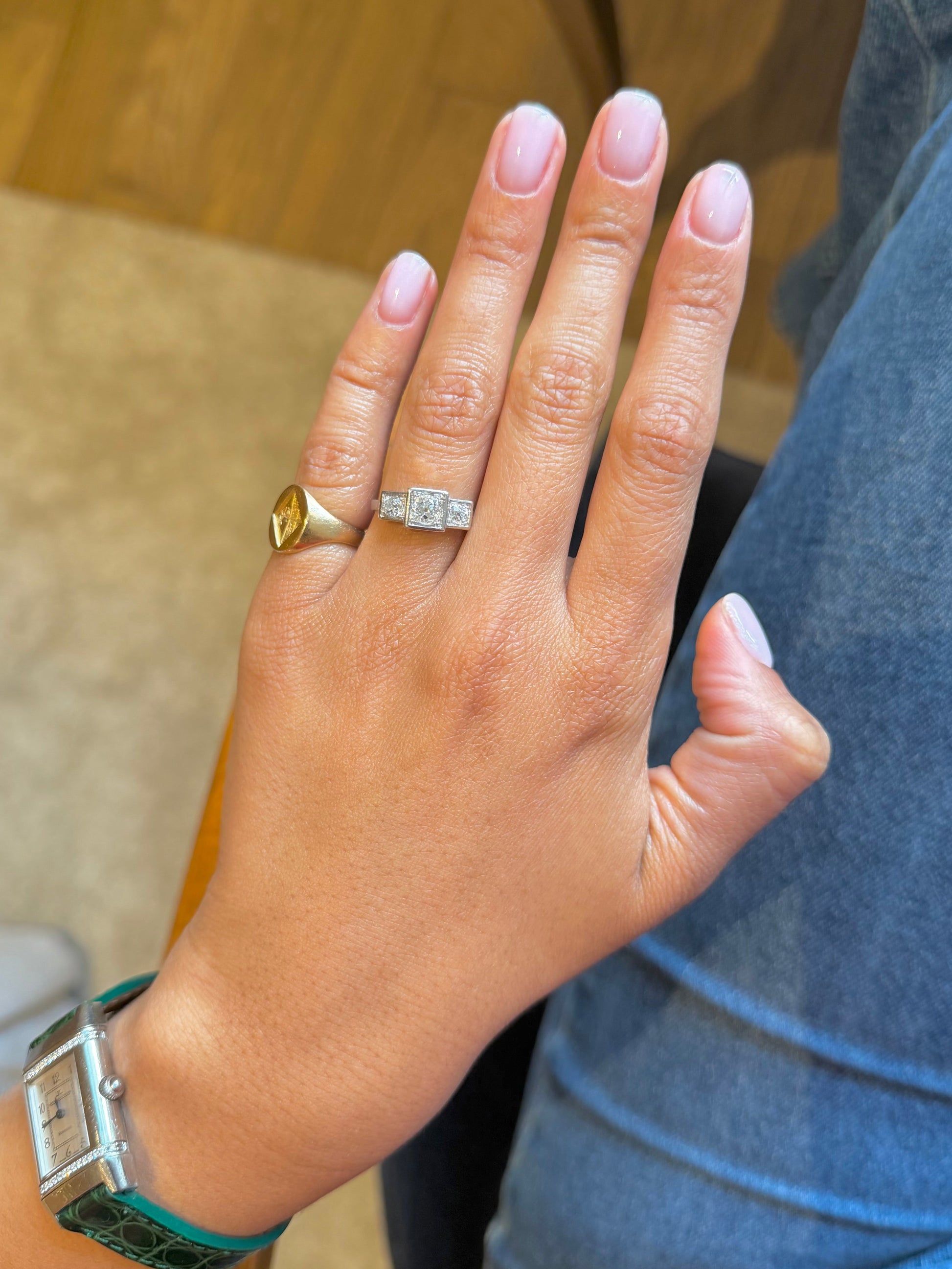 "Juliette" Bague trilogie art déco en or blanc et diamants 1.25 carats