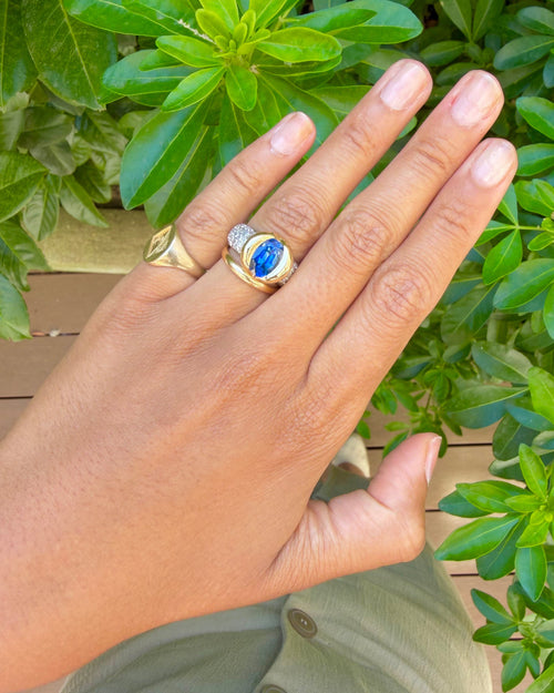 "Léonie" Bague Jonc en or jaune, or blanc saphir et diamants