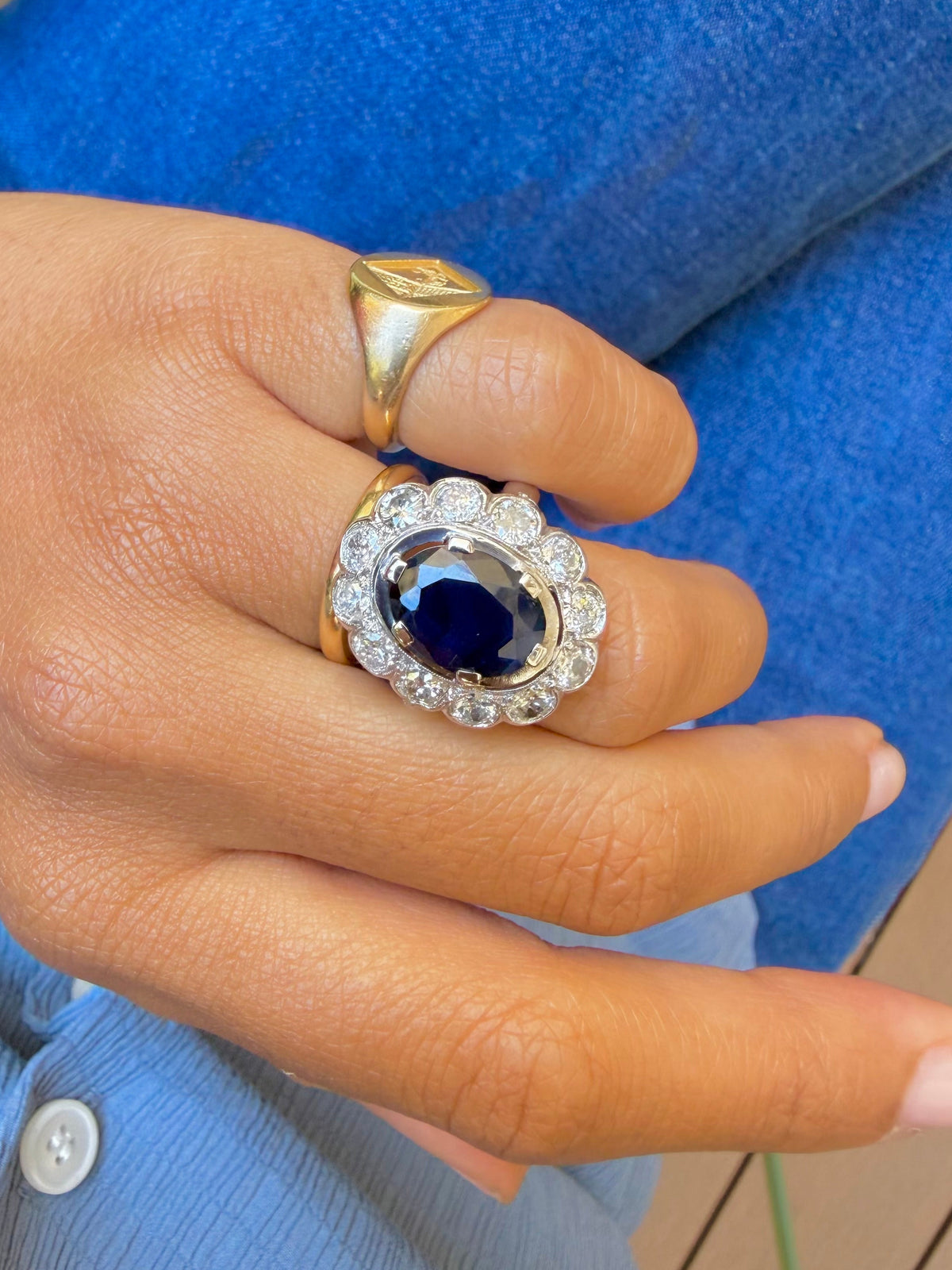 « Adèle » Bague Pompadour saphir et diamants