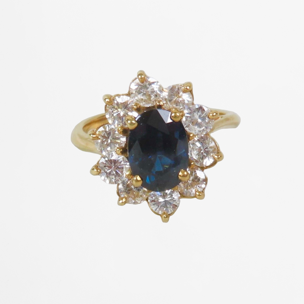 « Valentine» Bague Marguerite en or jaune, saphir et diamants