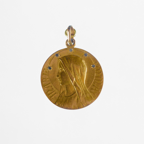 Médaille de la Sainte Vierge Marie en or jaune et diamants