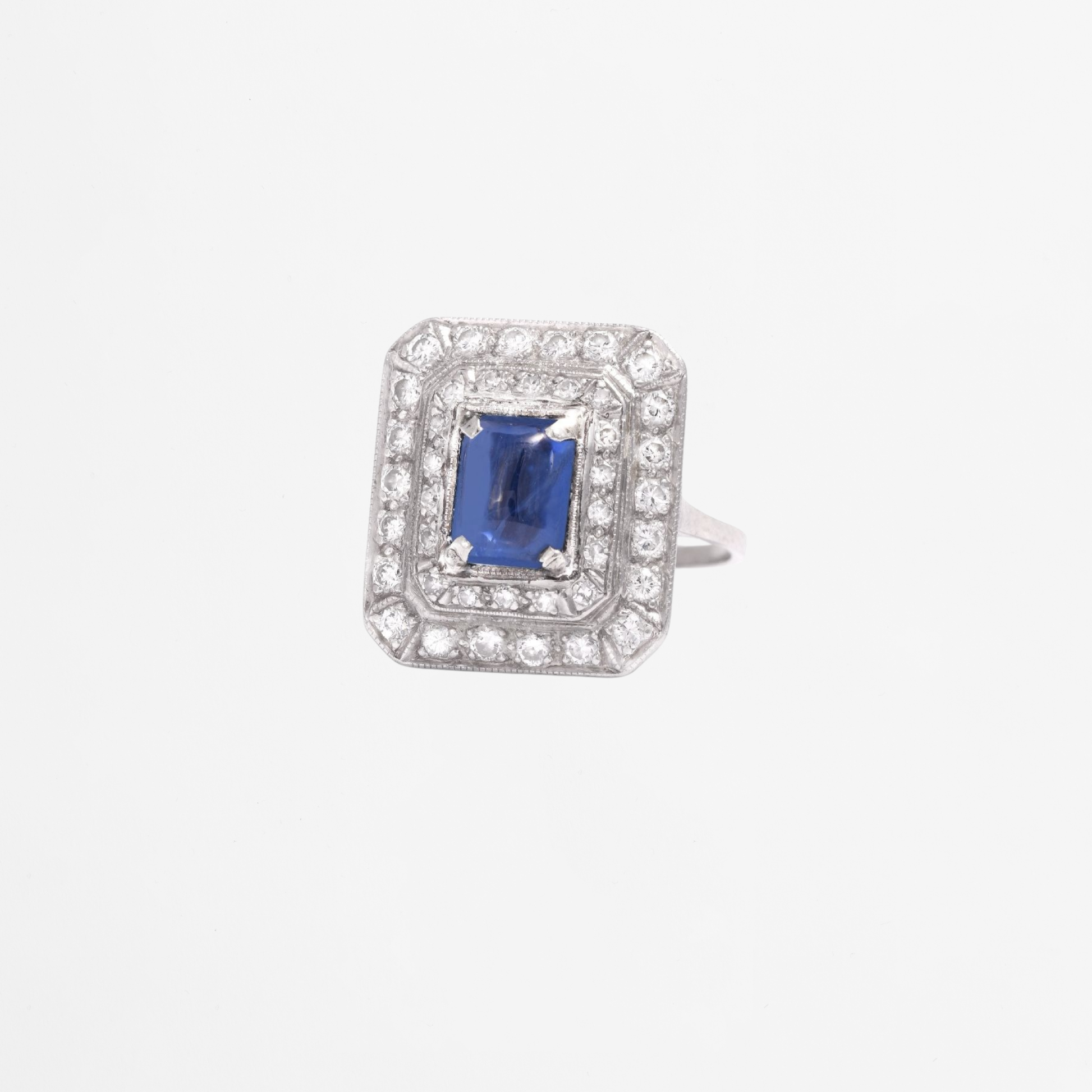 "Joséphine" Bague Art Déco en platine, saphir et diamants